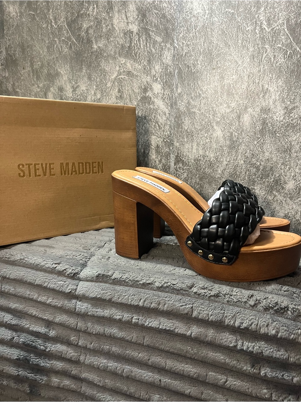Steve Madden Black Braided Leather Platform Clog